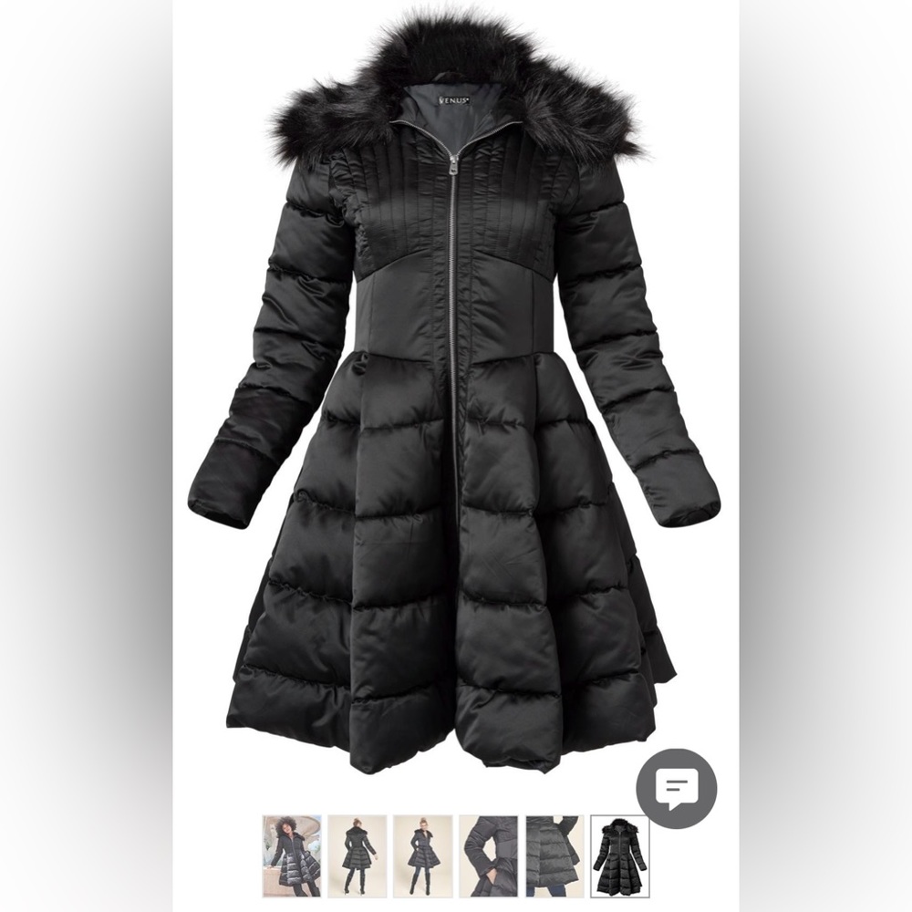Venus Peplum Puffer Coat Jacket Black - Large